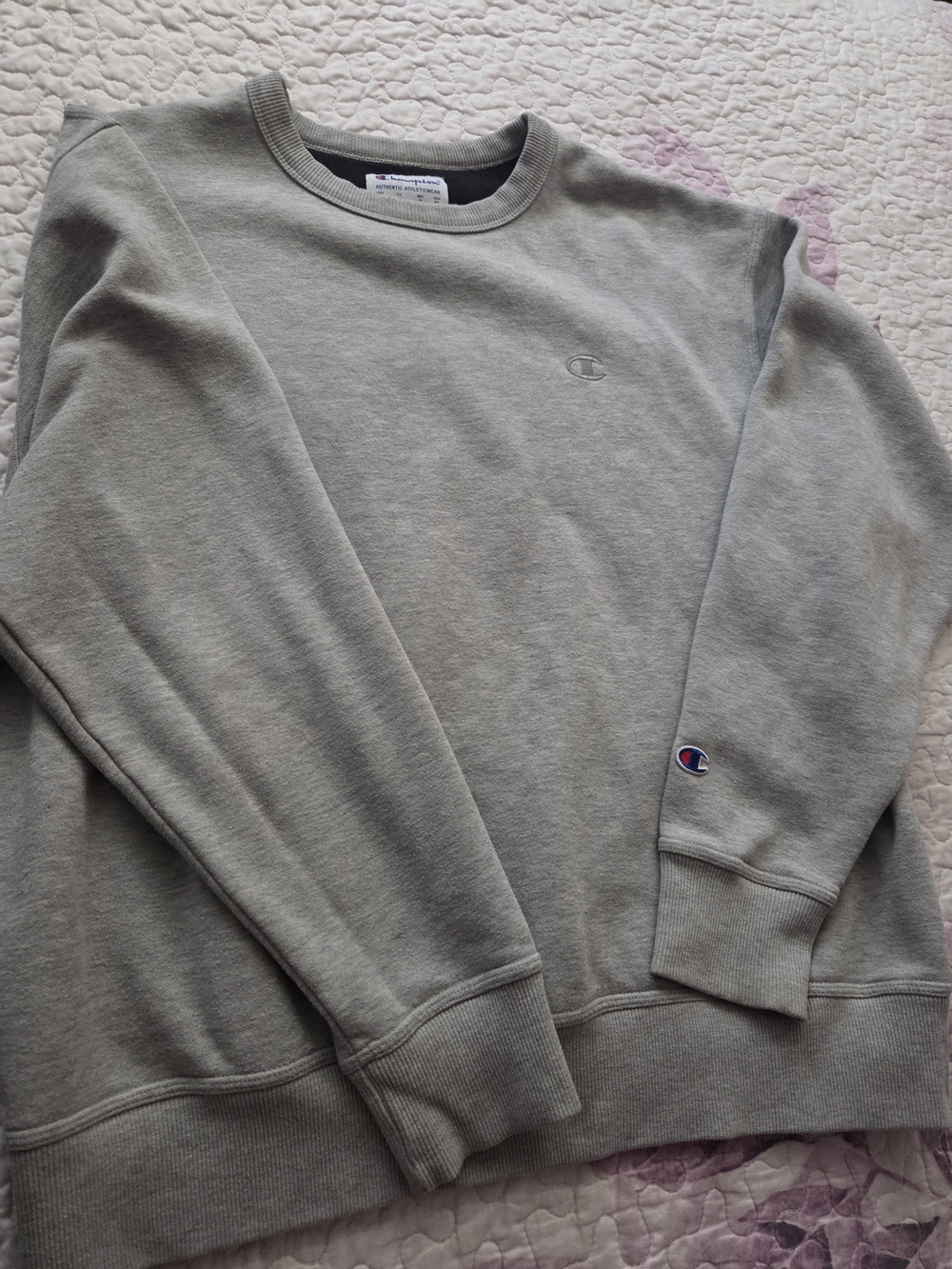 Champion Light Gray Crewneck Sweatshirt with Logo